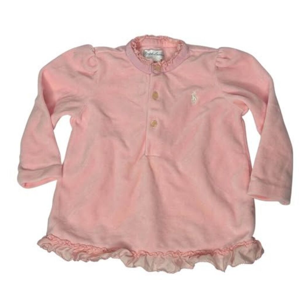 Vintage Ralph Lauren Pink Baby 6M Top Ruffle Velour